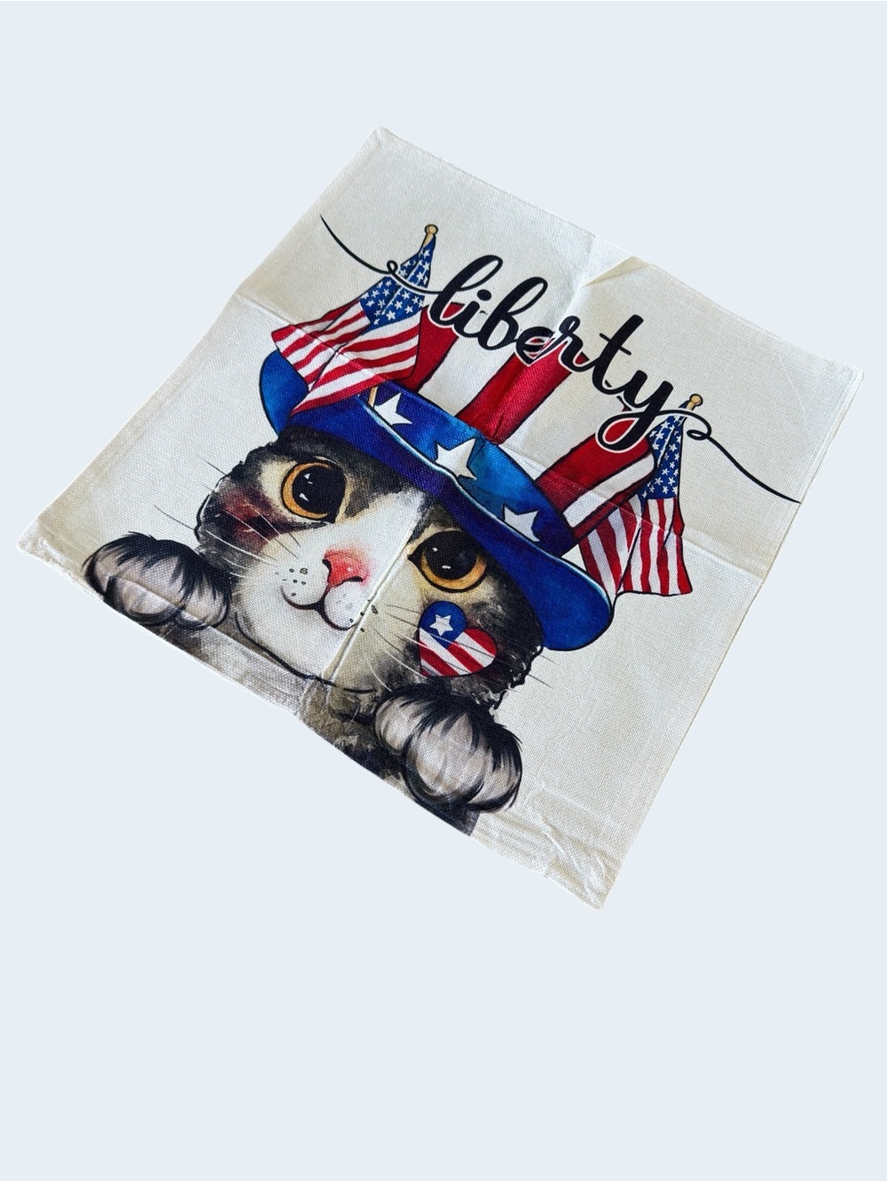 Patriotic Cat Pillow Covers x 2 Liberty & Faith Throw Cushion Covers 18 x 18 - Picture 4 of 9